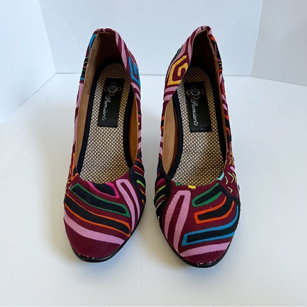 Handmade Embroidered Patchwork Multicolored Heels - Picture 3 of 6